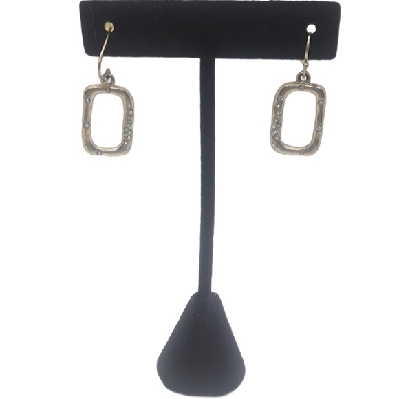 Golden rectangles with crystals - dangle earrings - Picture 2 of 8